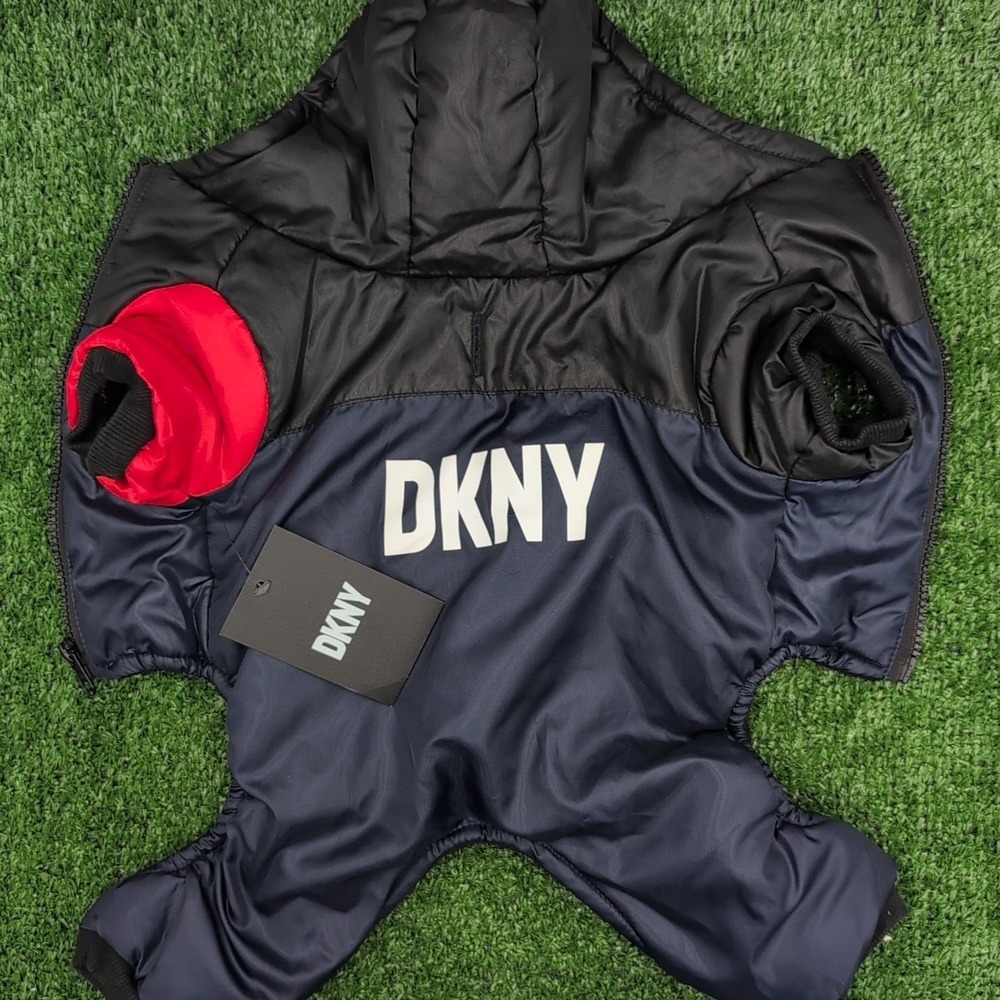 DKNY Color Block Navy‎ Blue Red Puffer One Piece Romper Jumpsuit Small Dog - New